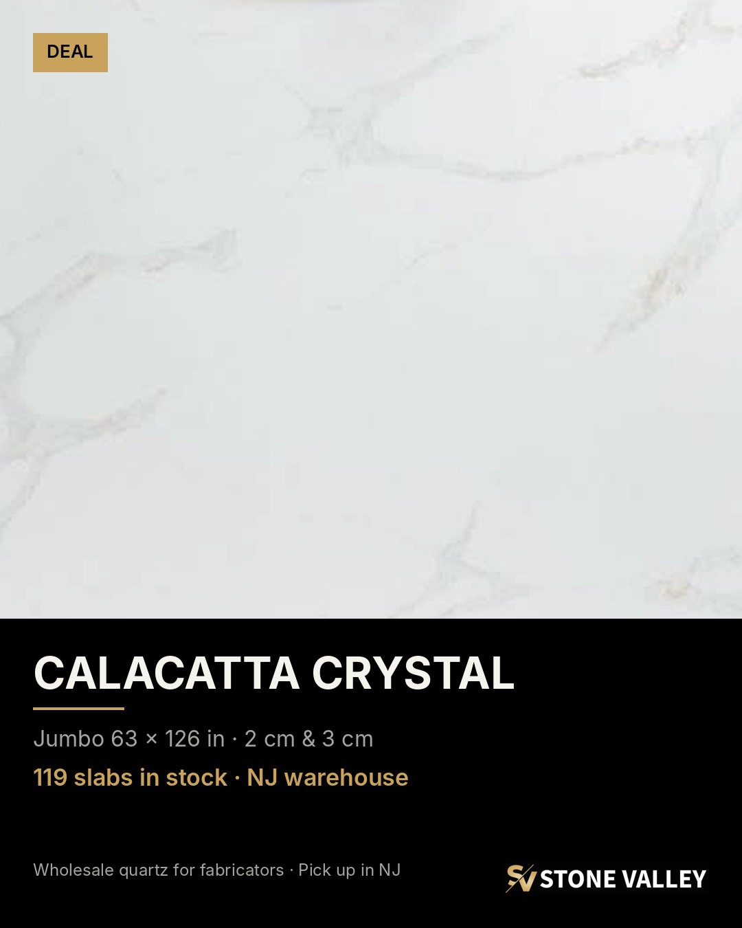 Calacatta Crystal quartz slab — Deals