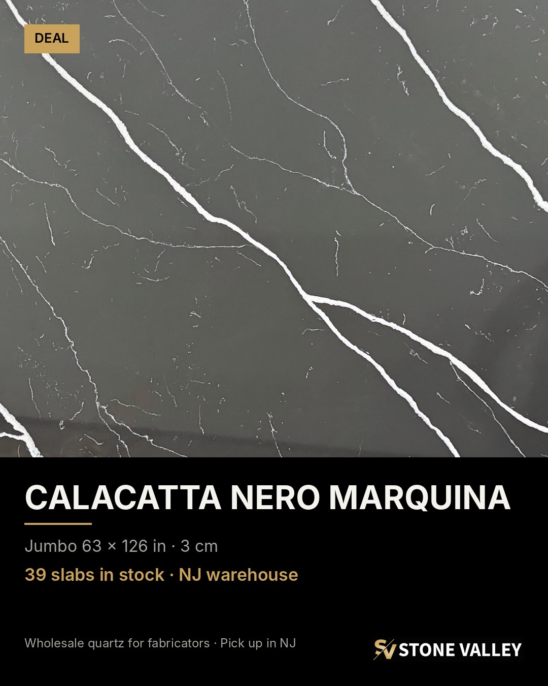 Calacatta Nero Marquina quartz slab — Deals