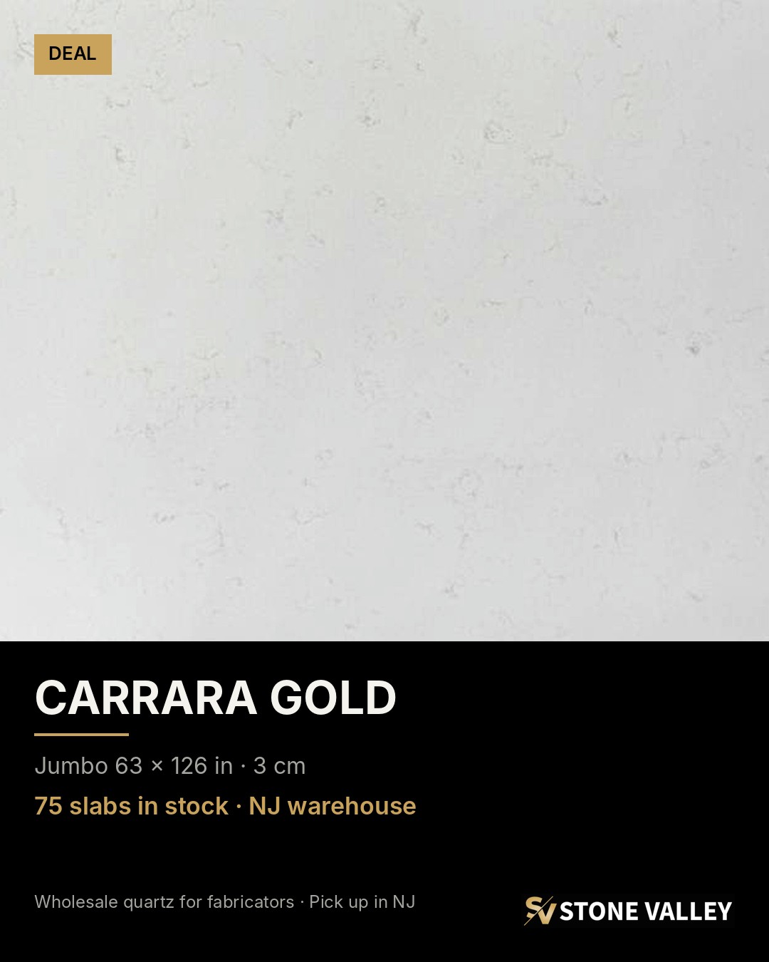 Carrara Gold quartz slab — Deals