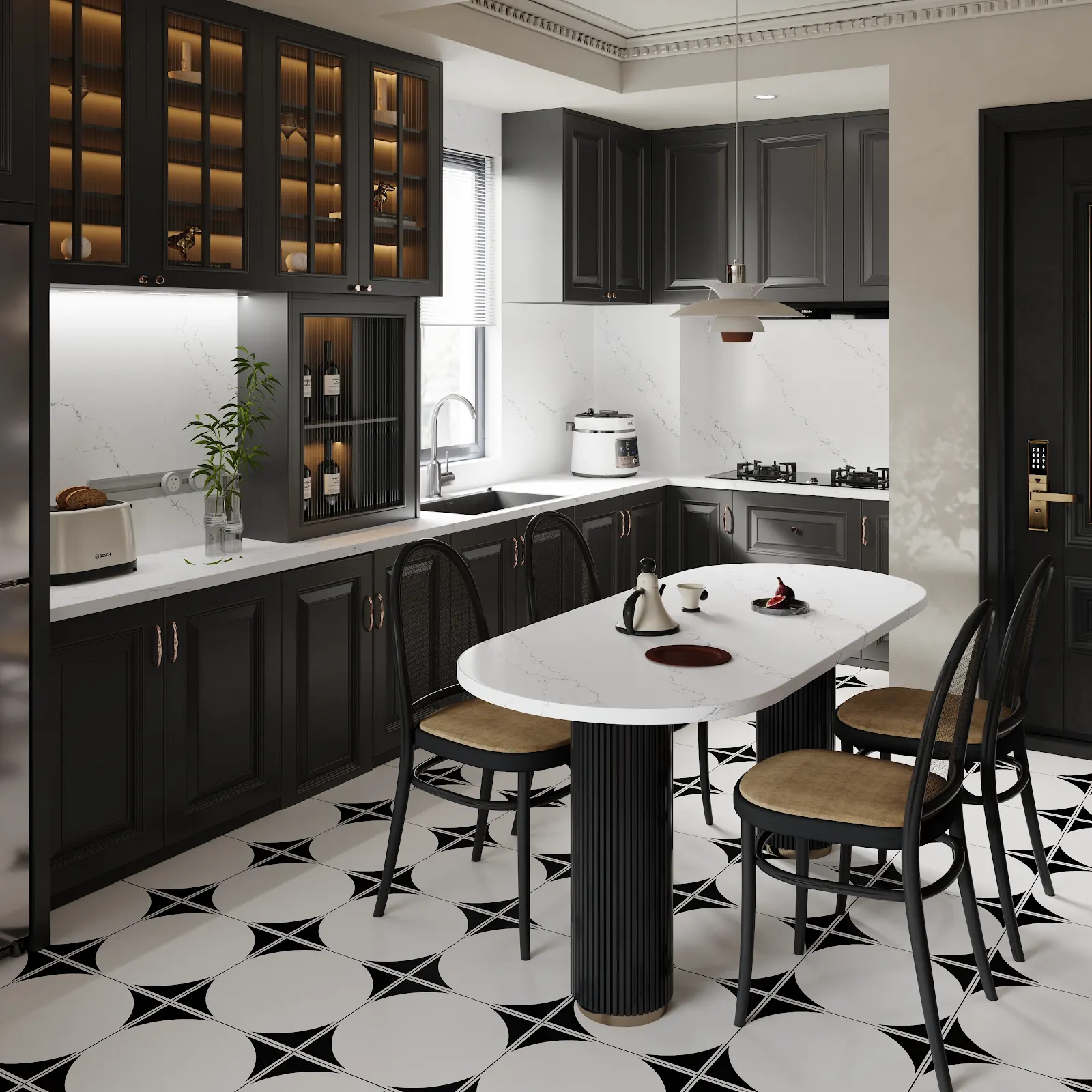 Kitchen design visualization featuring Venatino quartz